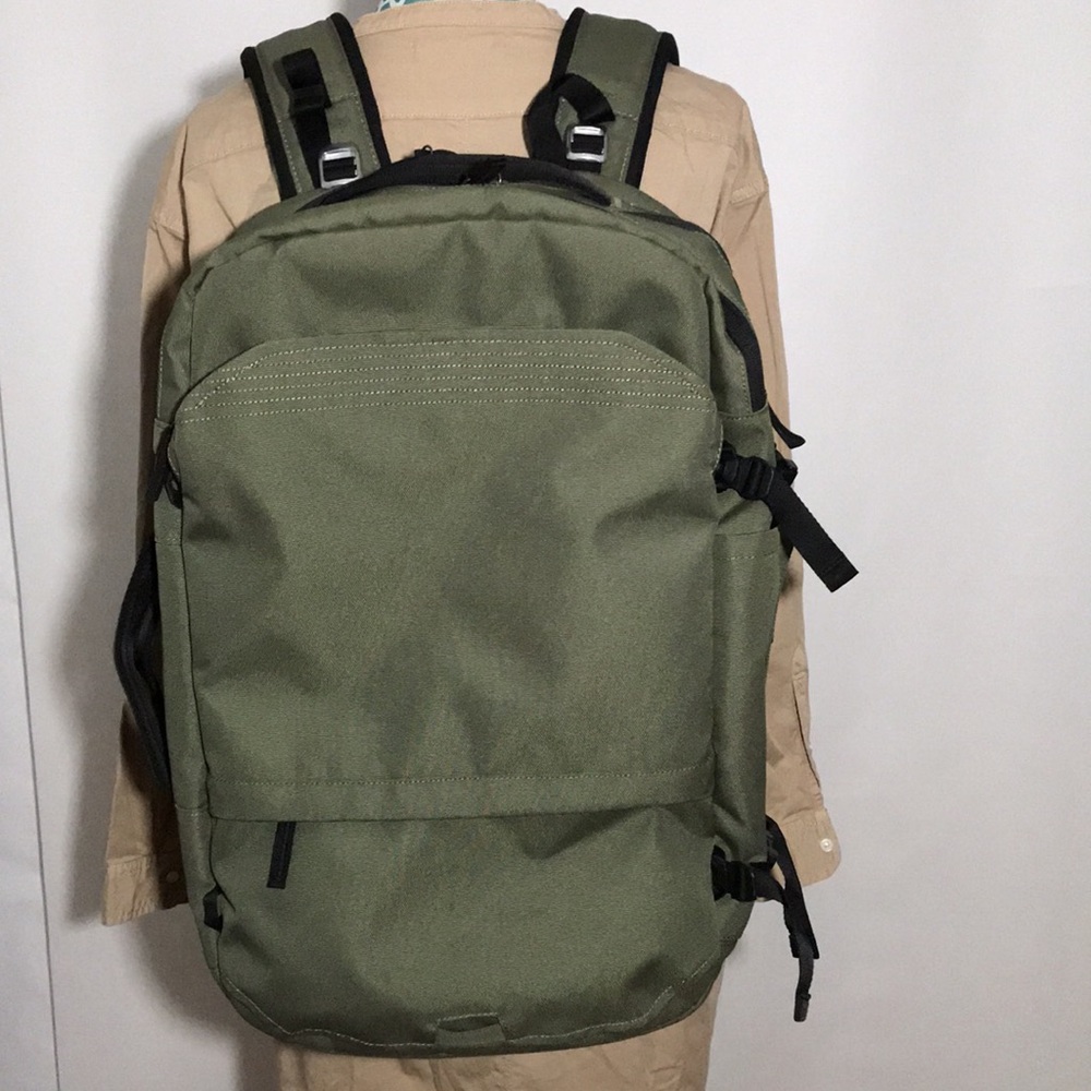 Pakt x Chase Reeves Army Green Travel Backpack Has Sling / Hip Strap